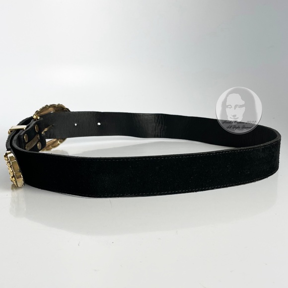 Michael Morrison Belt Embellished Gold Rhinestones Black Suede Leather Vintage - Picture 5 of 12